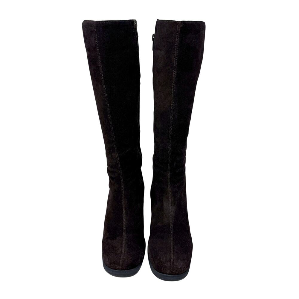 Vintage Y2K Kikit Brown Leather Square Toe Knee High Boots Women's 6.5 Side Zip - Picture 2 of 9